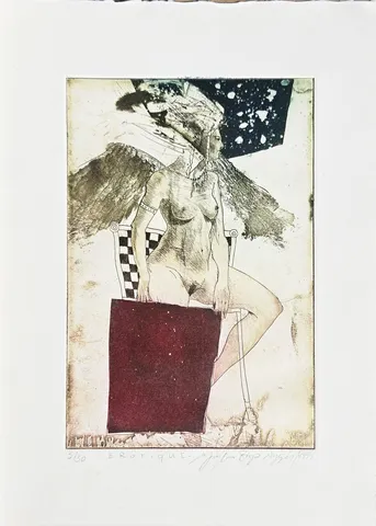 "Erotique" eseri YUSUF ZİYA AYGEN tarafından 1999 yılında 35x25 cm ölçülerinde Gravür tekniği ile yapılmıştır.