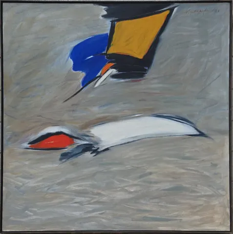 ZAFER GENÇAYDIN — “İsimsiz”, 1990 "İsimsiz" eseri ZAFER GENÇAYDIN tarafından 1990 yılında 104x104 cm ölçülerinde Tuval üzeri yağlı boya tekniği ile yapılmıştır.