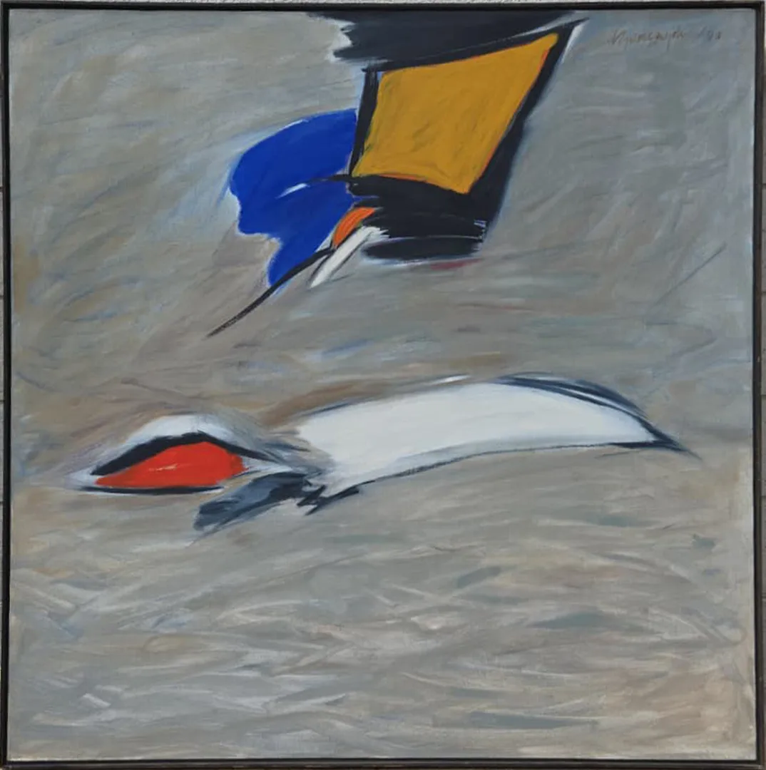 yakınlaştır "İsimsiz" eseri ZAFER GENÇAYDIN tarafından 1990 yılında 104x104 cm ölçülerinde Tuval üzeri yağlı boya tekniği ile yapılmıştır.