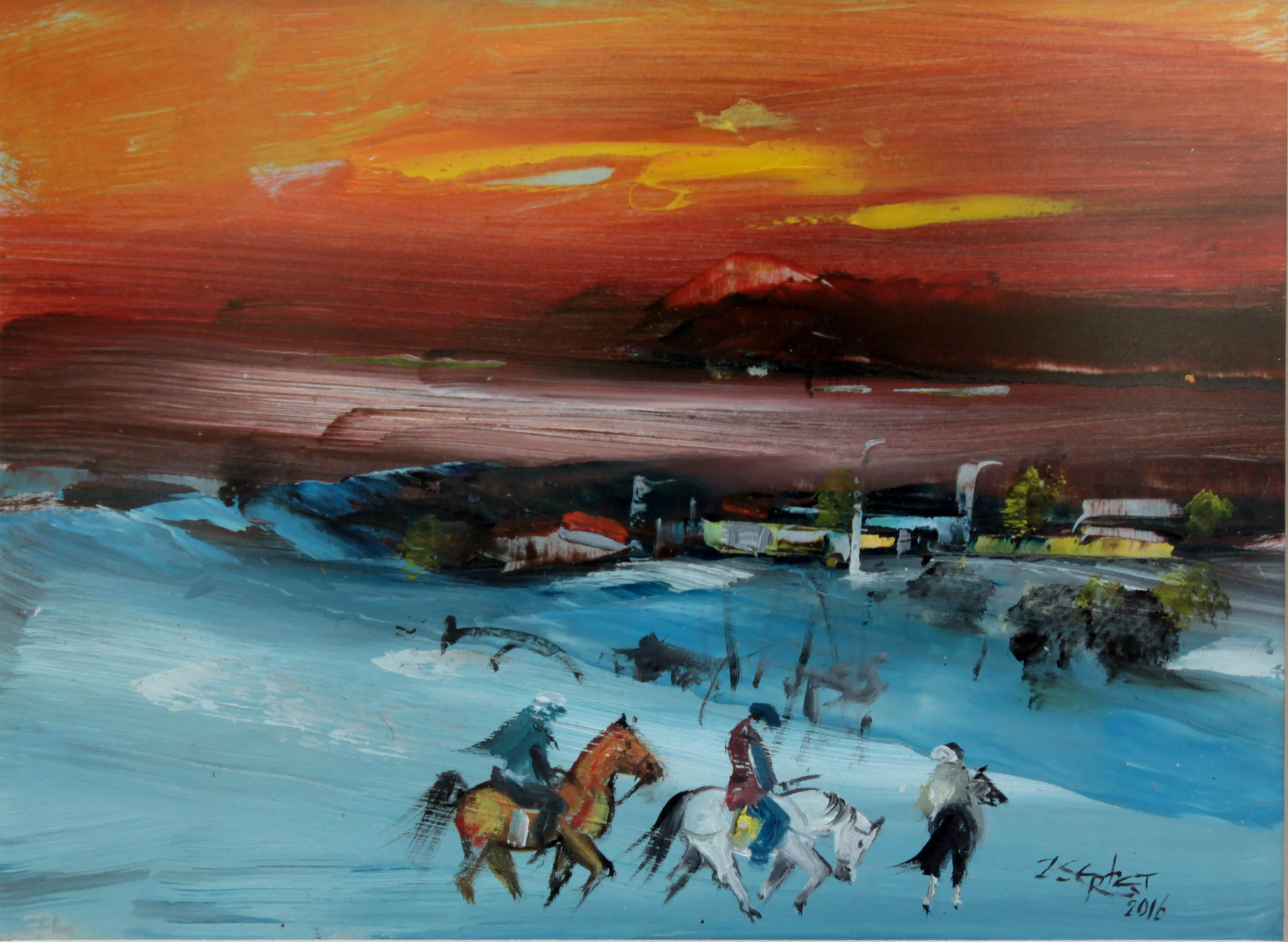 "Peyzaj" eseri ZEKİ SERBEST tarafından 2016 yılında 18x24 cm ölçülerinde Kağıt üzeri yağlı boya tekniği ile yapılmıştır.