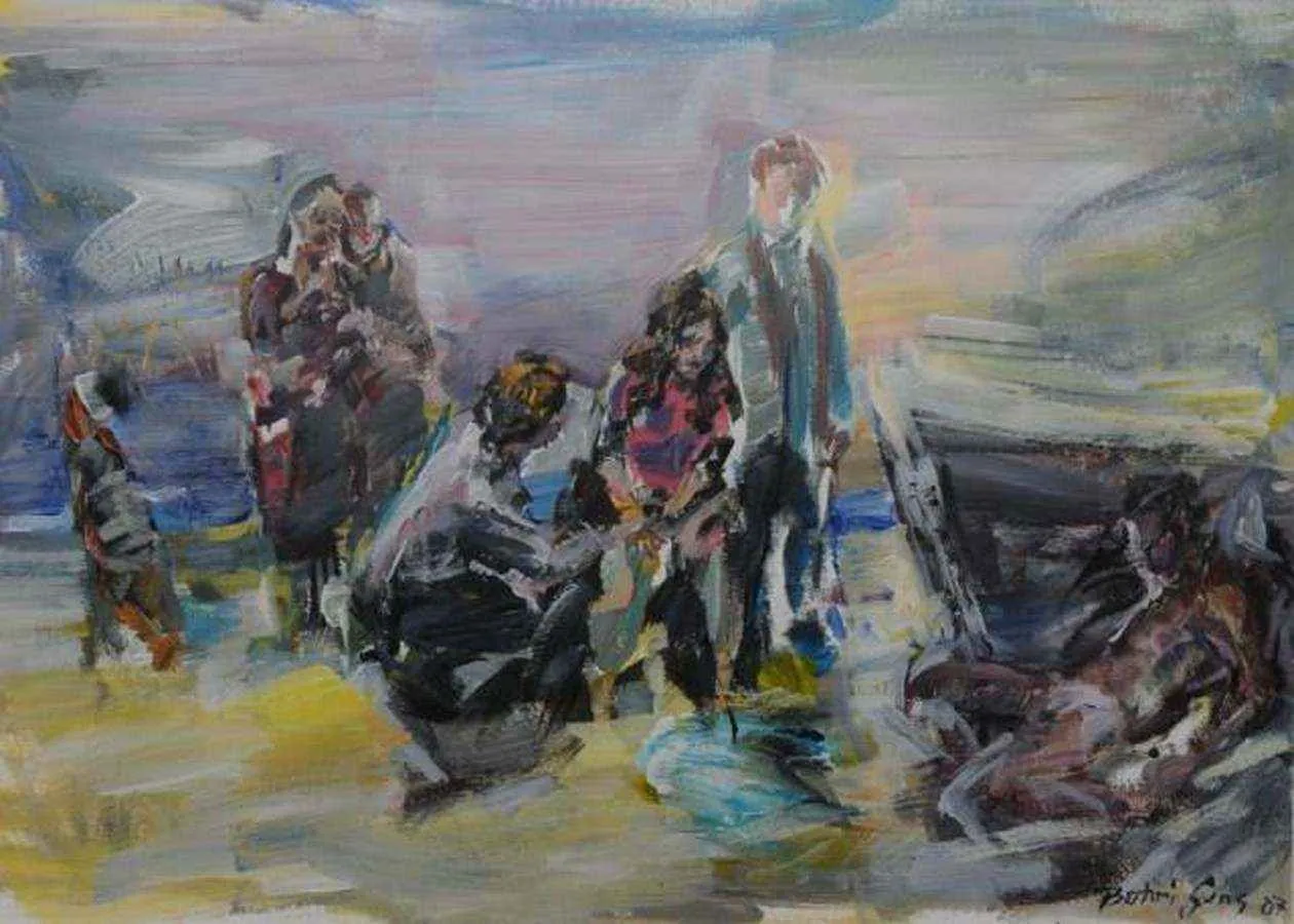 "isimsiz" eseri BAHRİ GENÇ tarafından 2007 yılında 28x40 cm ölçülerinde Kağıt üzeri akrilik boya tekniği ile yapılmıştır.