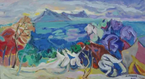 "isimsiz" eseri HAMZA İNANÇ tarafından 2001 yılında 40x70 cm ölçülerinde Tuval üzeri yağlı boya tekniği ile yapılmıştır.