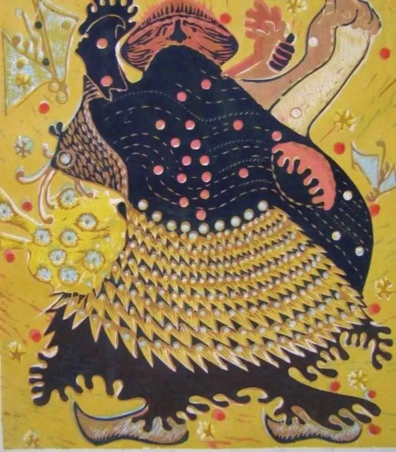 yakınlaştır "Şamannın Sevinci" eseri HASAN KIRAN tarafından 2006 yılında 46x40 cm ölçülerinde Ağaç Baskı tekniği ile yapılmıştır.