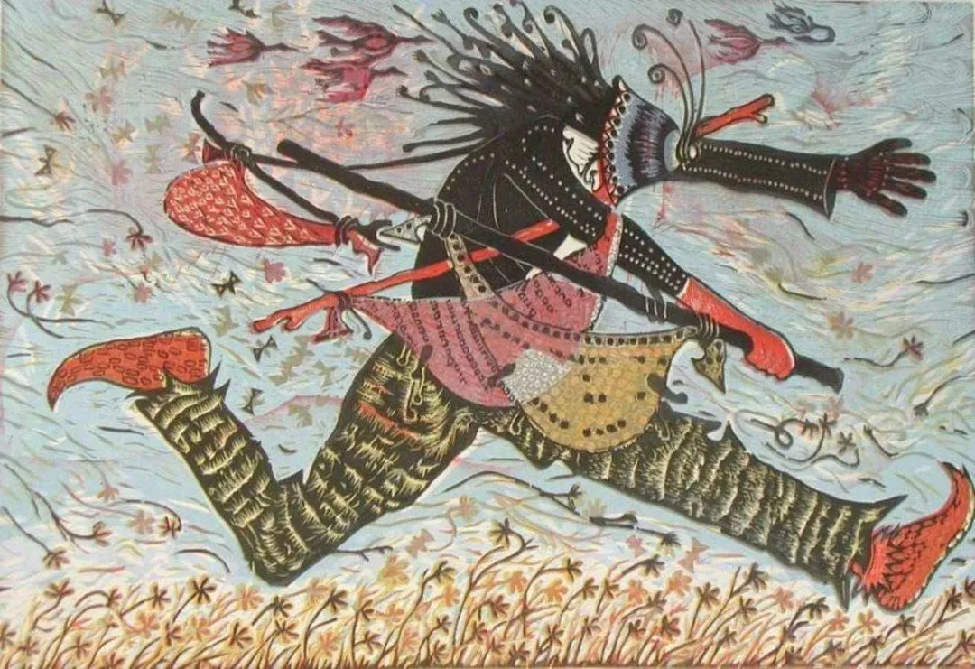 "Rüzgarla Dans" eseri HASAN KIRAN tarafından 2005 yılında 50x72 cm ölçülerinde Ağaç Baskı tekniği ile yapılmıştır.