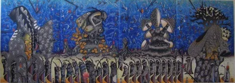 "Oy Bu Sene Bu Sene 37 Sazım Çalındı" eseri HASAN KIRAN tarafından 2007 yılında 120x340 cm ölçülerinde Ağaç Baskı tekniği ile yapılmıştır.