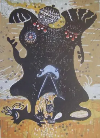 "Şaman-II (trans halinde)" eseri HASAN KIRAN tarafından 2004 yılında 47x34 cm ölçülerinde Ağaç Baskı tekniği ile yapılmıştır.