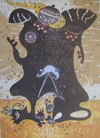 HASAN KIRAN — “Şaman-II (trans halinde)”, 2004 "Şaman-II (trans halinde)" eseri HASAN KIRAN tarafından 2004 yılında 47x34 cm ölçülerinde Ağaç Baskı tekniği ile yapılmıştır.