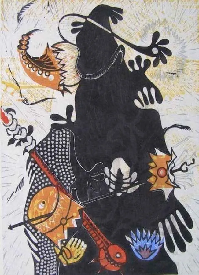 yakınlaştır "Şaman" eseri HASAN KIRAN tarafından 2004 yılında 47x34 cm ölçülerinde Ağaç Baskı tekniği ile yapılmıştır.