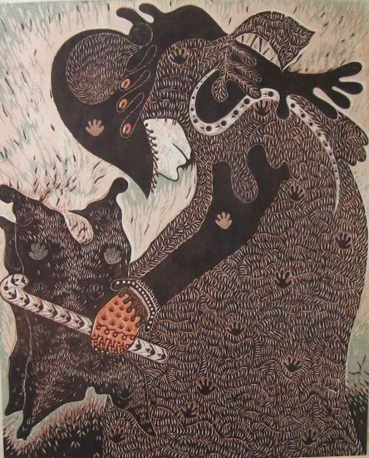 "Ayin Töreninde Şaman" eseri HASAN KIRAN tarafından 2005 yılında 110x90 cm ölçülerinde Ağaç Baskı tekniği ile yapılmıştır.