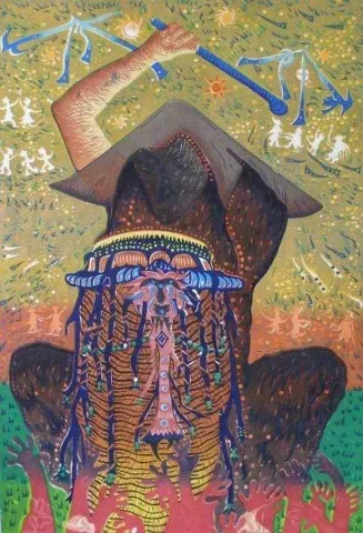 HASAN KIRAN — “Gösteri”, 2007 "Gösteri" eseri HASAN KIRAN tarafından 2007 yılında 91x72 cm ölçülerinde Ağaç Baskı tekniği ile yapılmıştır.