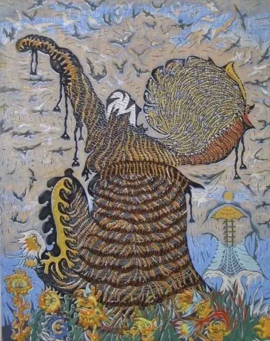 "Gösteri" eseri HASAN KIRAN tarafından 2007 yılında 91x72 cm ölçülerinde Ağaç Baskı tekniği ile yapılmıştır.