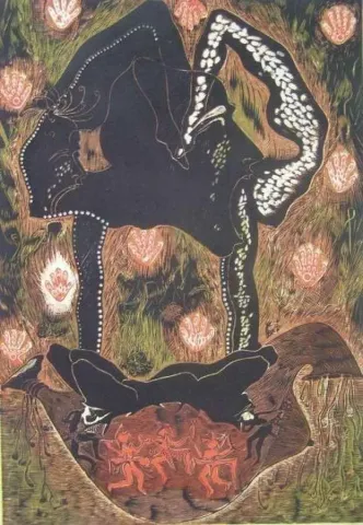 HASAN KIRAN — “Dans”, 2004 "Dans" eseri HASAN KIRAN tarafından 2004 yılında 81x55 cm ölçülerinde Ağaç Baskı tekniği ile yapılmıştır.