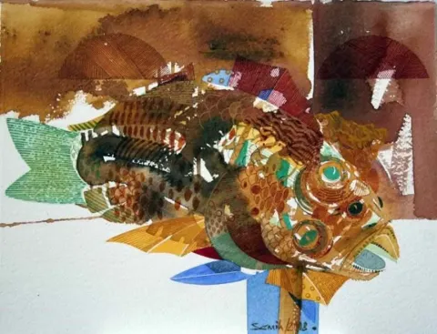 SEMİH KAPLAN — “isimsiz”, 2008 "isimsiz" eseri SEMİH KAPLAN tarafından 2008 yılında 29x38 cm ölçülerinde Kağıt üzeri sulu boya tekniği ile yapılmıştır.