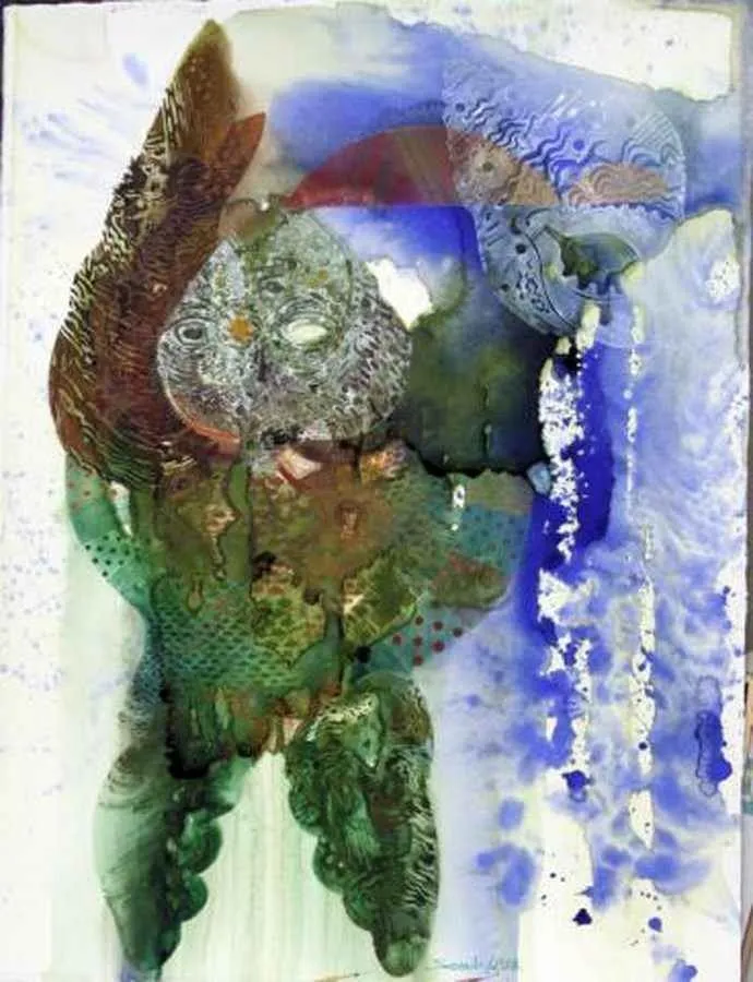 yakınlaştır "Deniz Cini 2" eseri SEMİH KAPLAN tarafından 2008 yılında 76x56 cm ölçülerinde Kağıt üzeri sulu boya tekniği ile yapılmıştır.