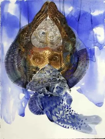 SEMİH KAPLAN — “Deniz Cini”, 2008 "Deniz Cini" eseri SEMİH KAPLAN tarafından 2008 yılında 76x56 cm ölçülerinde Kağıt üzeri sulu boya tekniği ile yapılmıştır.