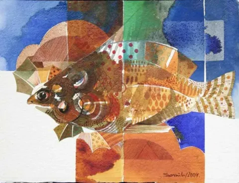 SEMİH KAPLAN — “isimsiz”, 2009 "isimsiz" eseri SEMİH KAPLAN tarafından 2009 yılında 29x38 cm ölçülerinde Kağıt üzeri sulu boya tekniği ile yapılmıştır.