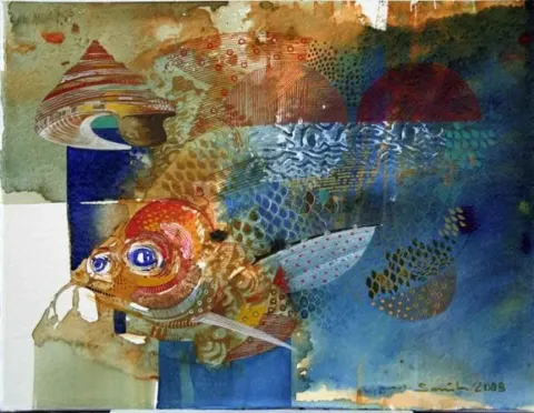 "Kabuklu" eseri SEMİH KAPLAN tarafından 2008 yılında 29x38 cm ölçülerinde Kağıt üzeri sulu boya tekniği ile yapılmıştır.