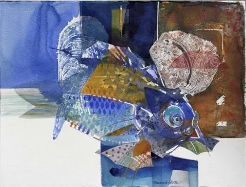 SEMİH KAPLAN — “Pinalı Kabuklu”, 2008 "Pinalı Kabuklu" eseri SEMİH KAPLAN tarafından 2008 yılında 56x76 cm ölçülerinde Kağıt üzeri sulu boya tekniği ile yapılmıştır.