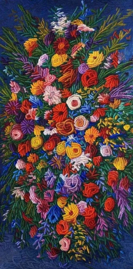 "Benim Çiçeklerim-VII" eseri AHMET YEŞİL tarafından 2006 yılında 200x100 cm ölçülerinde Tuval üzeri yağlı boya tekniği ile yapılmıştır.
