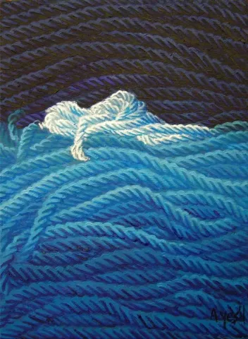 AHMET YEŞİL — “Mavi Üzerine Notlar-V”, 2009 "Mavi Üzerine Notlar-V" eseri AHMET YEŞİL tarafından 2009 yılında 35x25 cm ölçülerinde Tuval üzeri yağlı boya tekniği ile yapılmıştır.