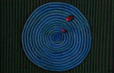 AHMET YEŞİL — “Mavi Üzerine Notlar”, 2003 "Mavi Üzerine Notlar" eseri AHMET YEŞİL tarafından 2003 yılında 55x70 cm ölçülerinde Tuval üzeri yağlı boya tekniği ile yapılmıştır.