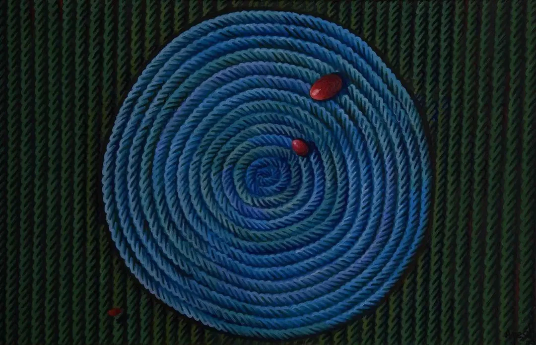 yakınlaştır "Mavi Üzerine Notlar" eseri AHMET YEŞİL tarafından 2003 yılında 55x70 cm ölçülerinde Tuval üzeri yağlı boya tekniği ile yapılmıştır.