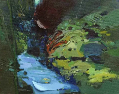 "Soyutlama" eseri HAKAN ESMER tarafından 2010 yılında 24x30 cm ölçülerinde Tuval üzeri yağlı boya tekniği ile yapılmıştır.