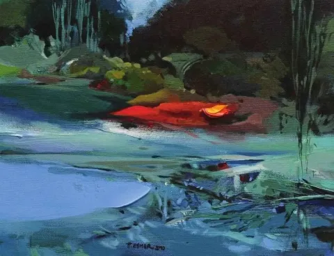 "Soyutlama" eseri HAKAN ESMER tarafından 2010 yılında 28x36 cm ölçülerinde Tuval üzeri yağlı boya tekniği ile yapılmıştır.