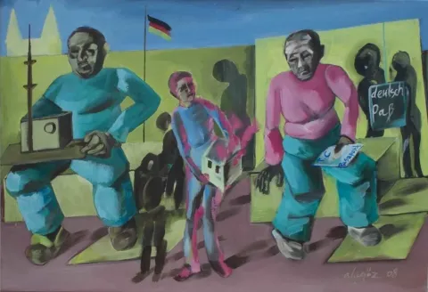 MEHMET ALAGÖZ — “Duvar dibi”, 2008 "Duvar dibi" eseri MEHMET ALAGÖZ tarafından 2008 yılında 90x130 cm ölçülerinde Tuval üzeri yağlı boya tekniği ile yapılmıştır.