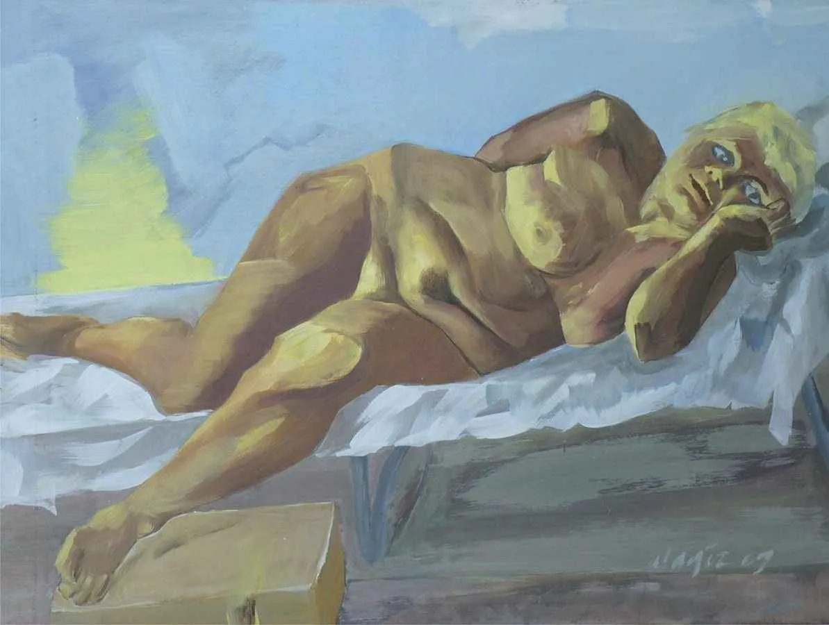 "Yatan Çıplak" eseri MEHMET ALAGÖZ tarafından 2009 yılında 90x120 cm ölçülerinde Tuval üzeri yağlı boya tekniği ile yapılmıştır.