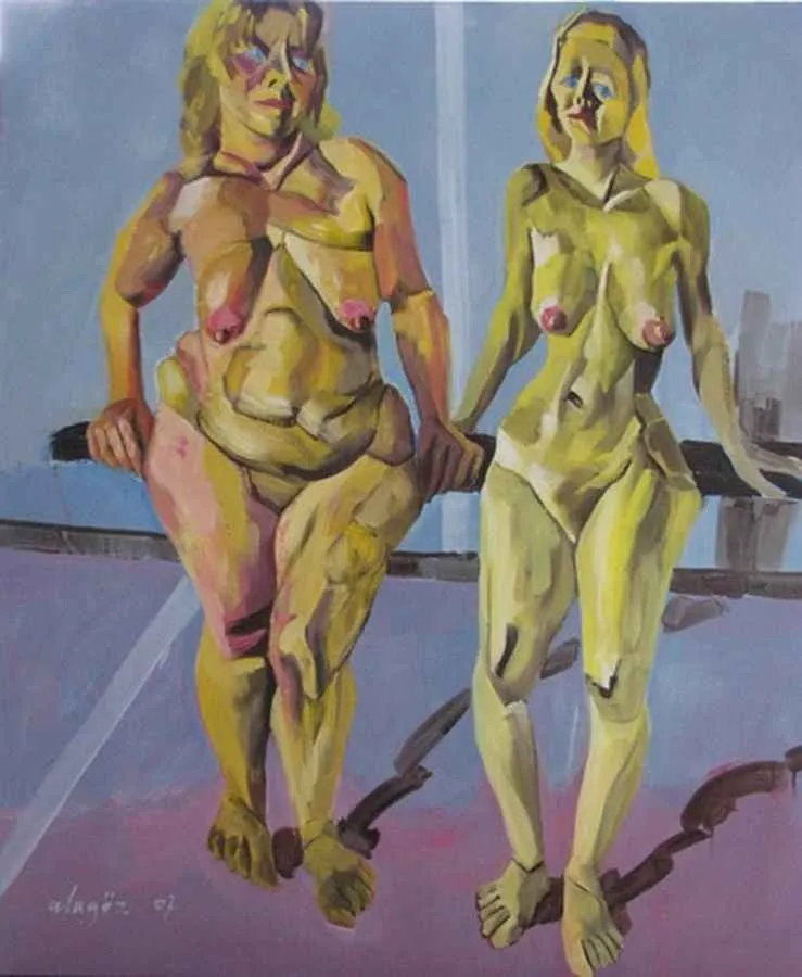 yakınlaştır "İki Çıplak" eseri MEHMET ALAGÖZ tarafından 2007 yılında 100x120 cm ölçülerinde Tuval üzeri yağlı boya tekniği ile yapılmıştır.