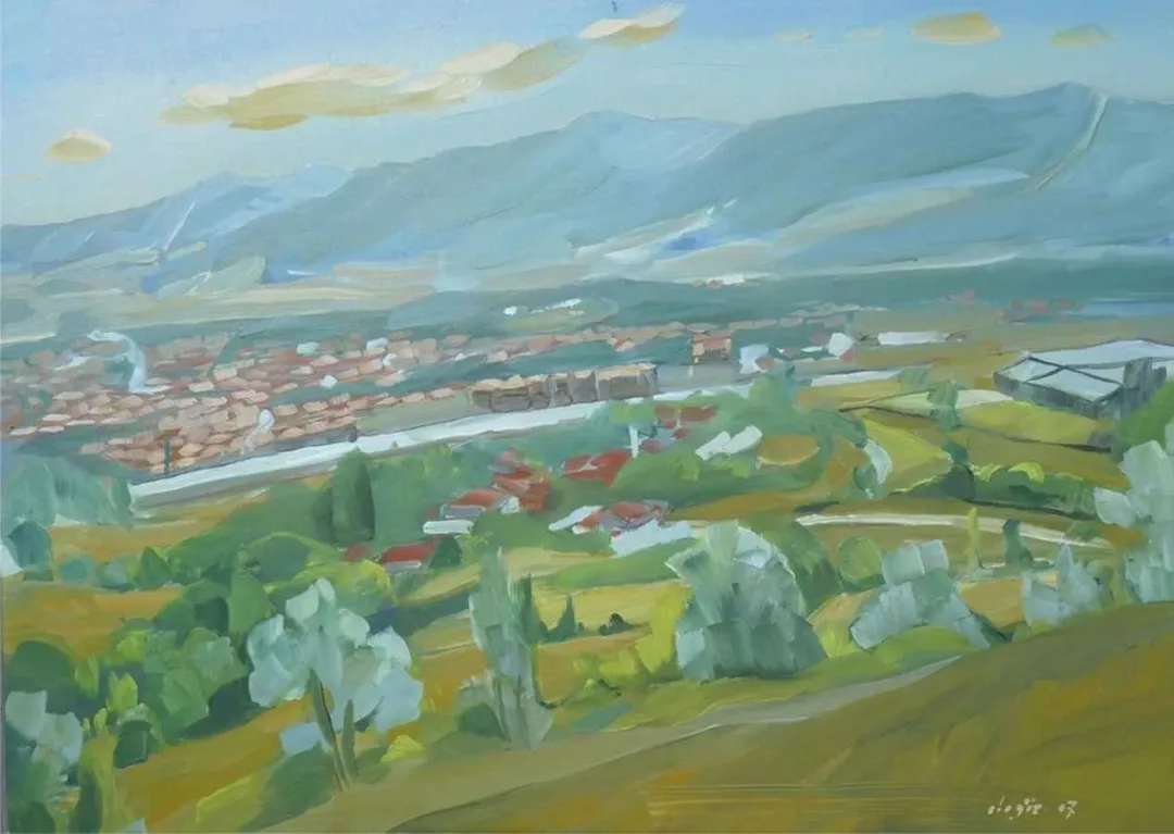 yakınlaştır "Kürkçüler Köyü Üstlerinden" eseri MEHMET ALAGÖZ tarafından 2007 yılında 125x90 cm ölçülerinde Tuval üzeri yağlı boya tekniği ile yapılmıştır.