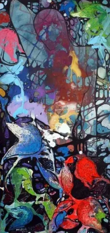 "isimsiz" eseri MEHMET DEDE tarafından 2010 yılında 100x90 cm ölçülerinde Tuval üzeri karışık teknik tekniği ile yapılmıştır.