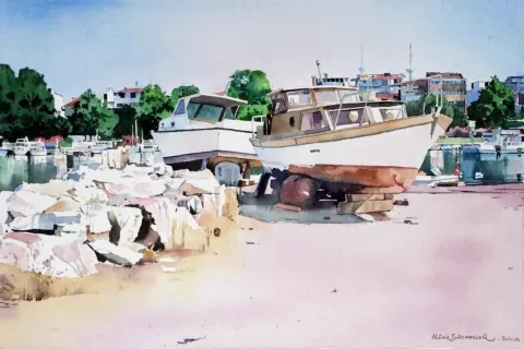METİN SÖNMEZLER — “isimsiz”, 2010 "isimsiz" eseri METİN SÖNMEZLER tarafından 2010 yılında 29x44 cm ölçülerinde Kağıt üzeri sulu boya tekniği ile yapılmıştır.