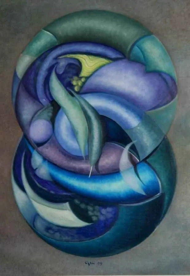 "İkili Sarmal" eseri NECMETTİN ÖZLÜ tarafından 2009 yılında 73x51 cm ölçülerinde Tuval üzeri yağlı boya tekniği ile yapılmıştır.