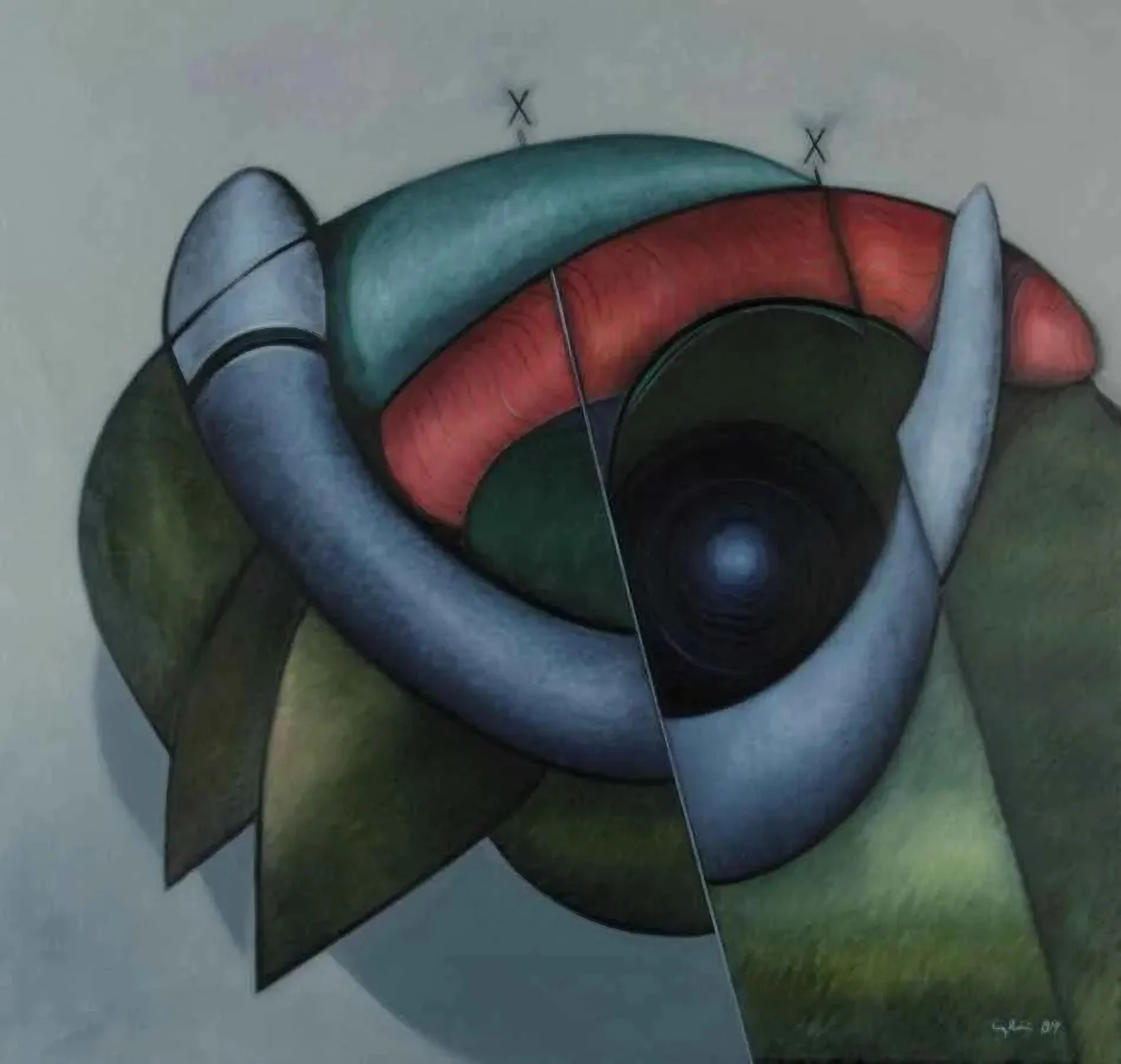 "2020de" eseri NECMETTİN ÖZLÜ tarafından 2009 yılında 139x144 cm ölçülerinde Tuval üzeri yağlı boya tekniği ile yapılmıştır.