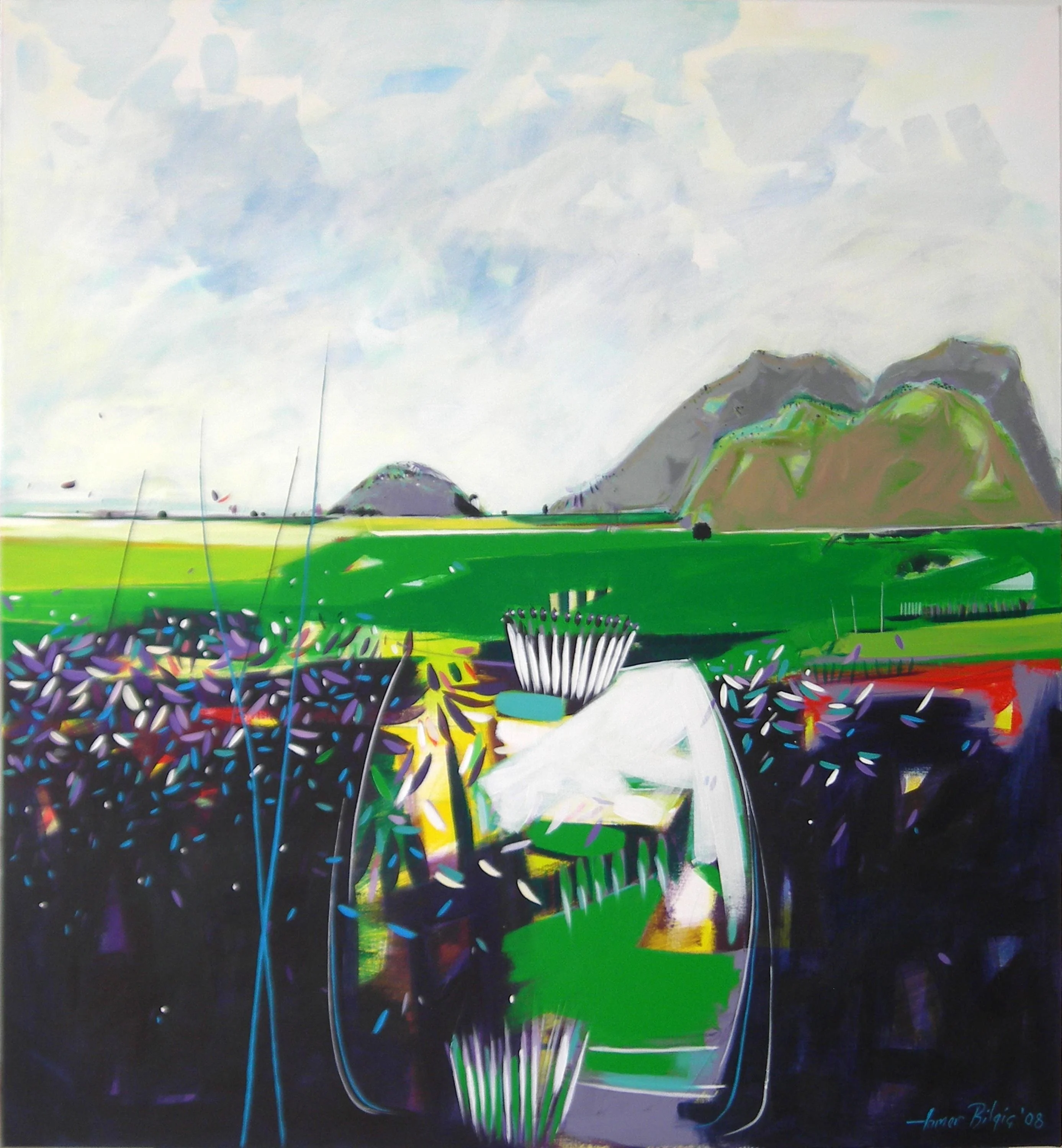 "isimsiz" eseri TAMER BİLGİÇ tarafından 2010 yılında 130x120 cm ölçülerinde Tuval üzeri akrilik boya tekniği ile yapılmıştır.