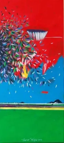 "isimsiz" eseri TAMER BİLGİÇ tarafından 2010 yılında 80x40 cm ölçülerinde Tuval üzeri akrilik boya tekniği ile yapılmıştır.