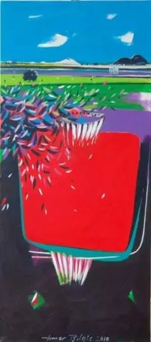 "isimsiz" eseri TAMER BİLGİÇ tarafından 2010 yılında 80x40 cm ölçülerinde Tuval üzeri akrilik boya tekniği ile yapılmıştır.