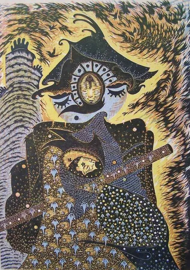yakınlaştır "Şamanez-II" eseri HASAN KIRAN tarafından 2009 yılında 86x62 cm ölçülerinde Ağaç Baskı tekniği ile yapılmıştır.