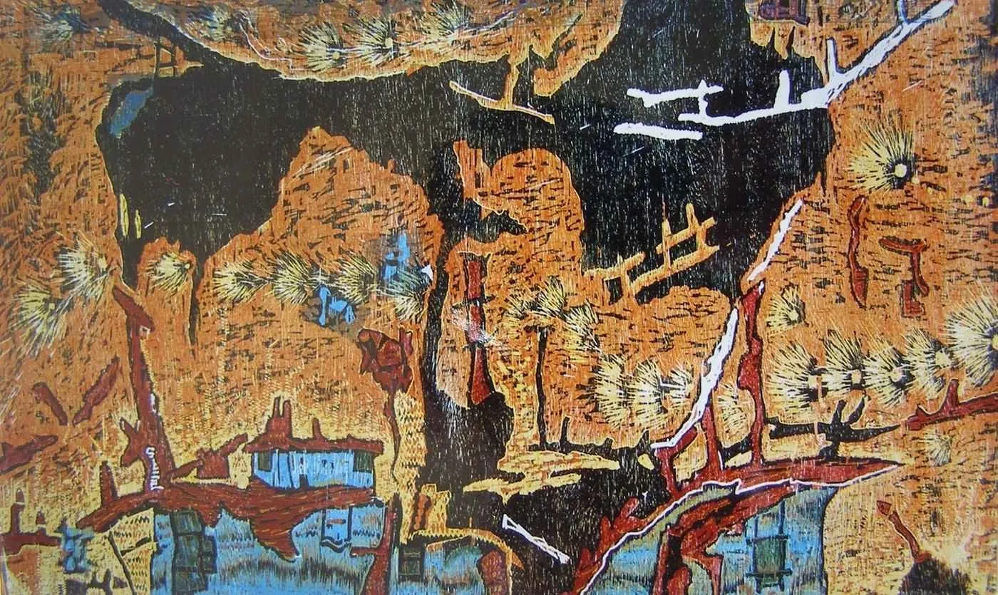 "Kabusun Gölgesi" eseri HASAN KIRAN tarafından 2002 yılında 130x172 cm ölçülerinde Ağaç Baskı tekniği ile yapılmıştır.