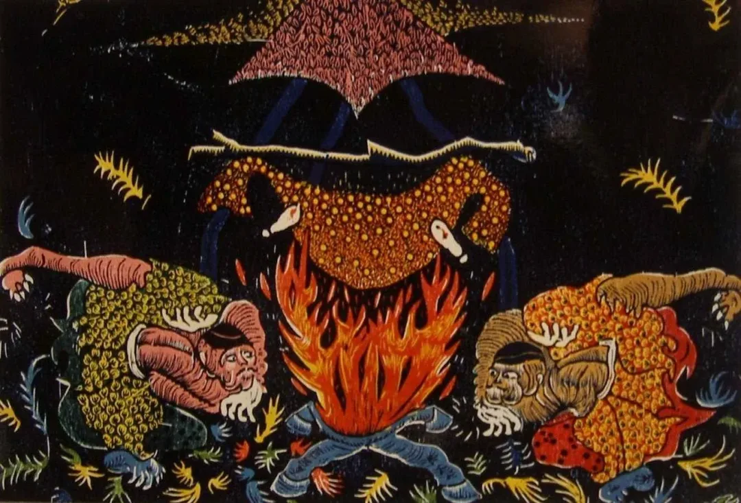 yakınlaştır "Gece Büyücüleri" eseri HASAN KIRAN tarafından 2002 yılında 73.5x95 cm ölçülerinde Ağaç Baskı tekniği ile yapılmıştır.