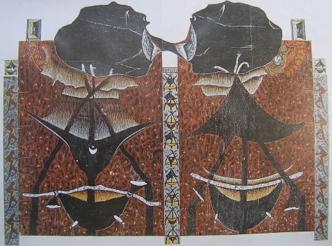HASAN KIRAN — “İsimsiz”, 2001 "İsimsiz" eseri HASAN KIRAN tarafından 2001 yılında 145x172 cm ölçülerinde Ağaç Baskı tekniği ile yapılmıştır.