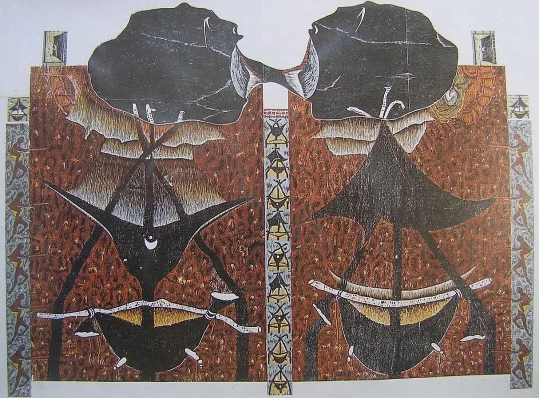 yakınlaştır "İsimsiz" eseri HASAN KIRAN tarafından 2001 yılında 145x172 cm ölçülerinde Ağaç Baskı tekniği ile yapılmıştır.