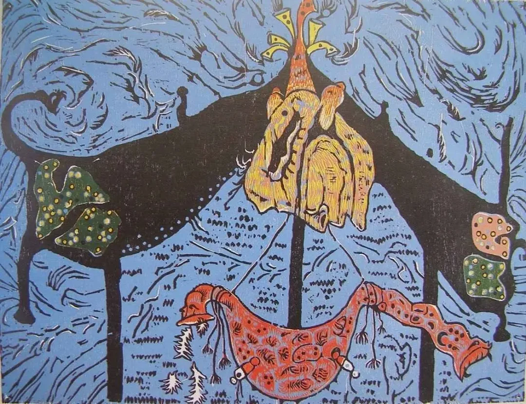 yakınlaştır "Bilinçaltı Raflarından" eseri HASAN KIRAN tarafından 2001 yılında 73x95 cm ölçülerinde Ağaç Baskı tekniği ile yapılmıştır.