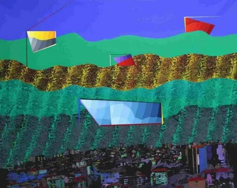"isimsiz" eseri MEHMET ALİ DOĞAN tarafından 2011 yılında 100x125 cm ölçülerinde Tuval üzeri akrilik boya tekniği ile yapılmıştır.