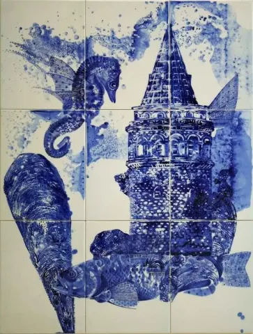 "isimsiz" eseri SEMİH KAPLAN tarafından 2011 yılında 99x75 cm ölçülerinde Çini Pano tekniği ile yapılmıştır.