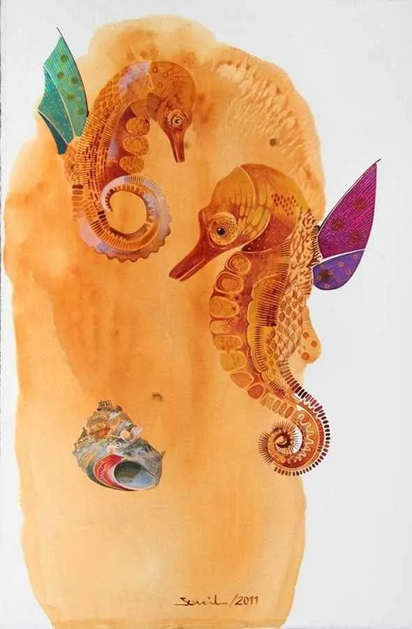 "Pinalı Kabuklu" eseri SEMİH KAPLAN tarafından 2011 yılında 56x38 cm ölçülerinde Kağıt üzeri sulu boya tekniği ile yapılmıştır.