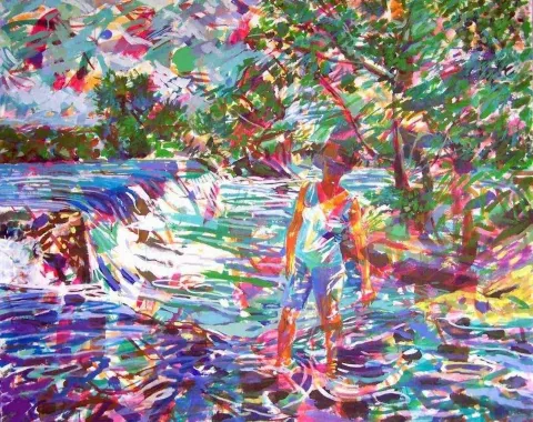 ZELİHA AKÇAOĞLU — “Manavgat”, 2009 "Manavgat" eseri ZELİHA AKÇAOĞLU tarafından 2009 yılında 116x140 cm ölçülerinde Tuval üzeri akrilik boya tekniği ile yapılmıştır.