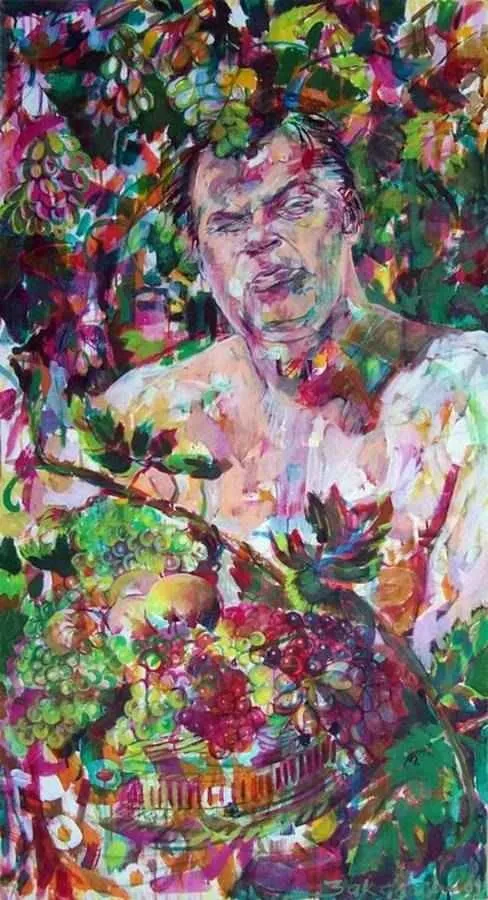 "Şarap tanrısı" eseri ZELİHA AKÇAOĞLU tarafından 2009 yılında 130x70 cm ölçülerinde Tuval üzeri akrilik boya tekniği ile yapılmıştır.
